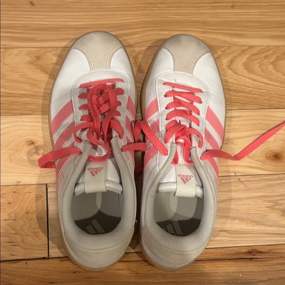 Adidas White Sneakers with Pink Accents